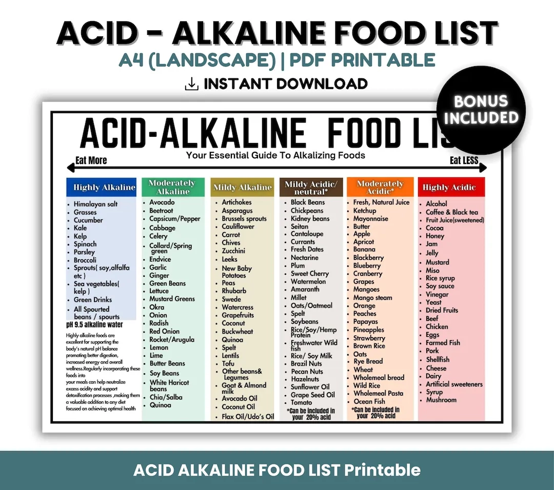 Alkaline List Acid Alkaline Food Chart Acid Reflux Grocery List For Gut Health Grocery List Stomach Cancer Gastritis GERD Diet List Etsy