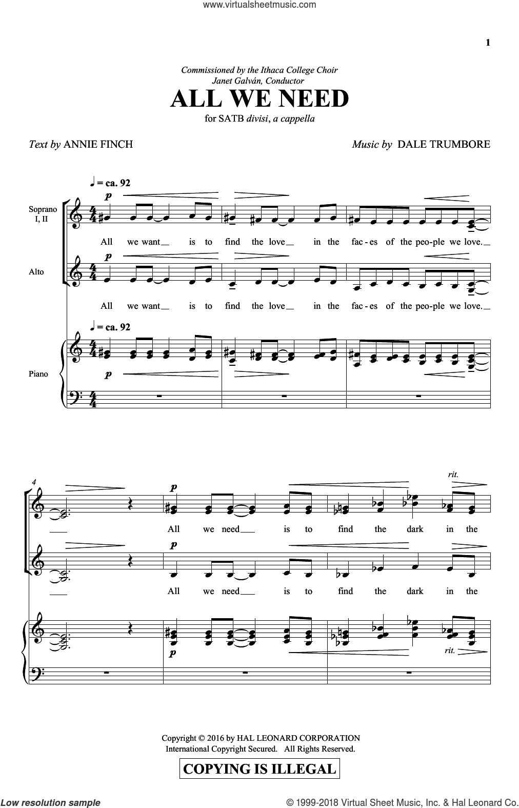 All We Need Sheet Music For Choir SATB Soprano Alto Tenor Bass  All We Need Sheet Music For Choir SATB Soprano Alto Tenor Bass