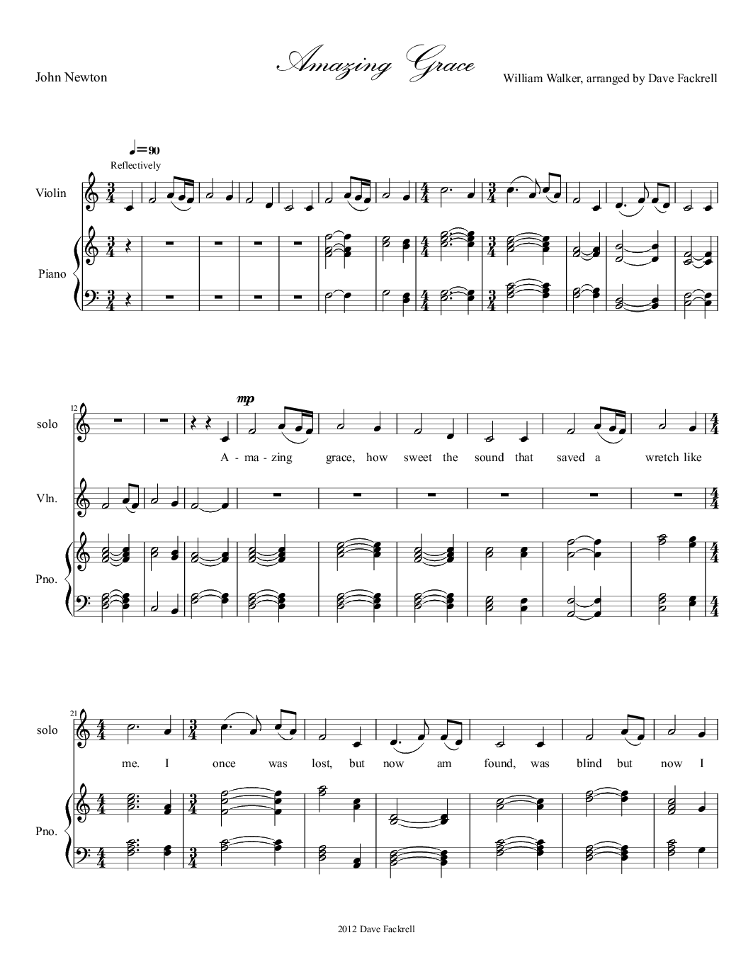 Amazing Grace by Dave Fackrell SATB  Amazing Grace by Dave Fackrell SATB