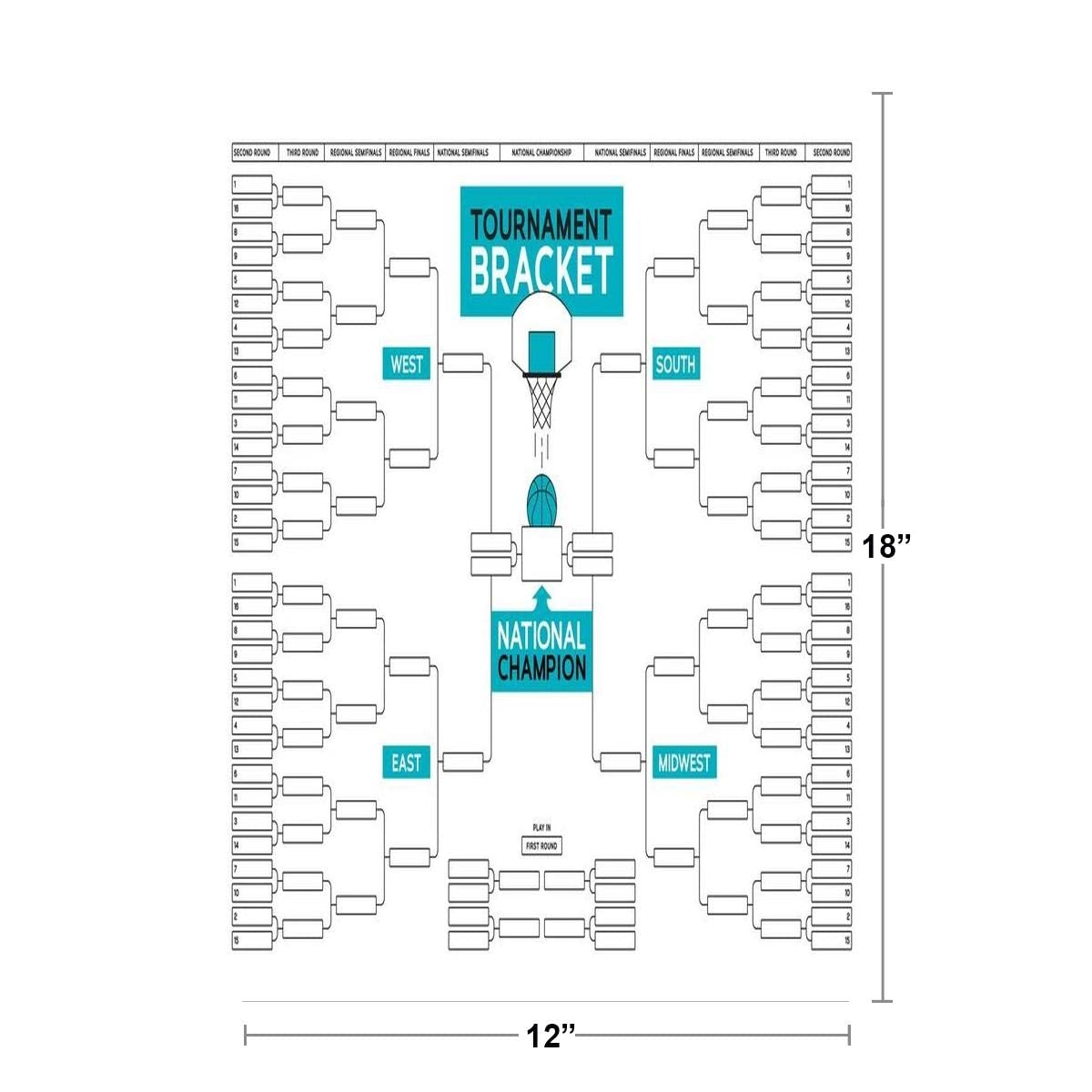 Amazon 2025 2026 Mens Basketball Tournament Bracket Blank Empty Teams Wall Chart Cool Wall Art Print Poster 12x18 Sports Outdoors