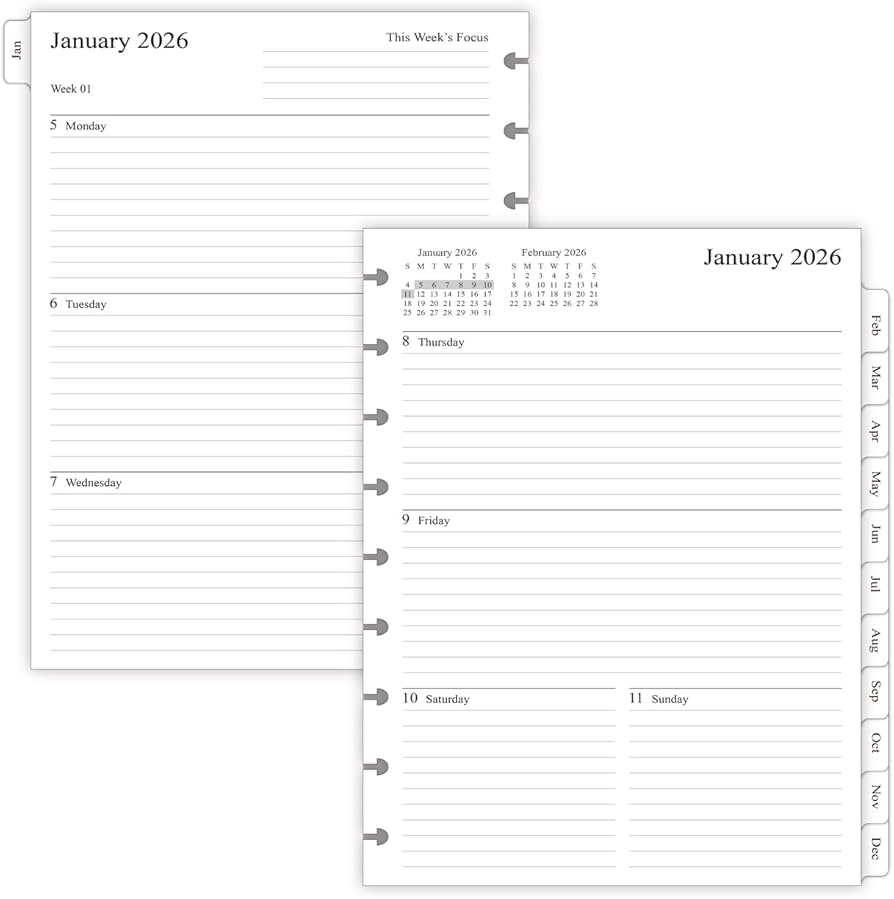 Amazon 2026 Weekly Planner Refills For Happy Planner Classic Notebook 9 Discs Punched Two Pages Per Week Jan 2026 To Dec 2026 7 X 9 1 4 Office Products