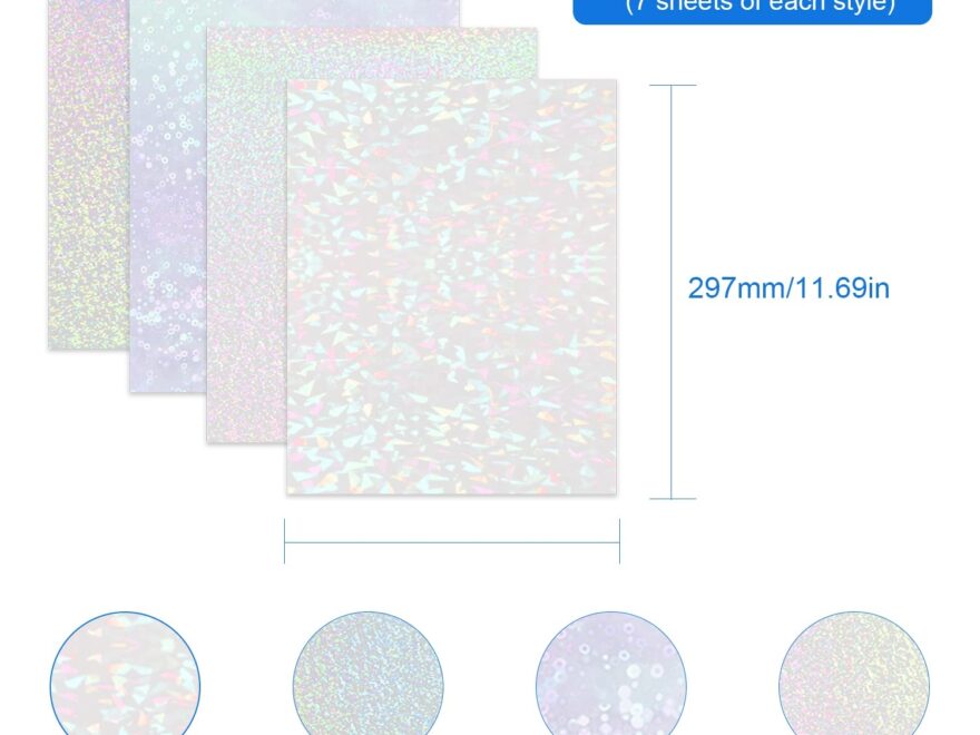 Amazon 28 Sheets Vinyl Printable Sticker Paper A4 Size 8 25 X 11 7 Holographic Glossy Sticker Paper Self Adhesive Waterproof Dries Quickly For Inkjet Laser Printer Office Products