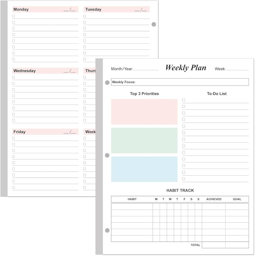 Weekly Desktop Planner Refill Printable Weekly Desktop Planner Refill Printable