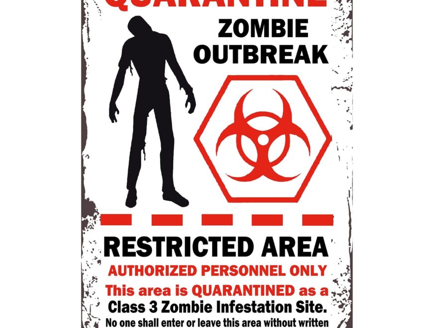 Amazon Flytime Warning Restricted Area Quarantine Zombie Outbreak Vintage Tin Signs Retro Metal Plate Wall Decor Funny Coffee Bar Signs 8X12Inch Home Kitchen