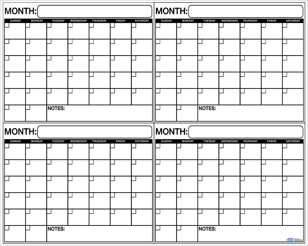 Amazon Jumbo Laminated Dry Erase Or Wet Erase 4 Month Quarterly Wall Calendar 38 X 45 Inches Large Daily Squares To Plan Your Whole Day Or Month Perfect For Office College Home 