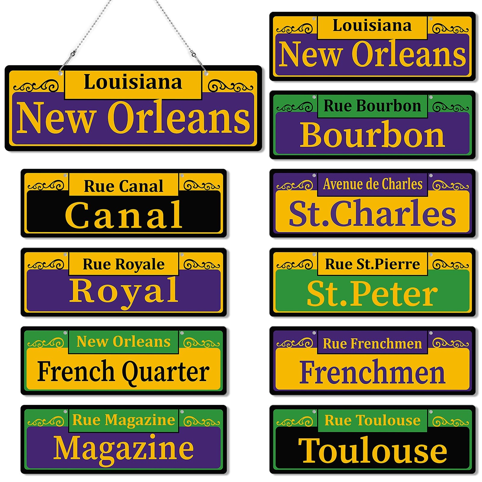 Amazon Mardi Gras Street Signs Decorations Both Sided Printed PVC New Orleans Street Sign For Mardi Gras Carnival Party Decorations 12x4Inch 10PCS Home Kitchen