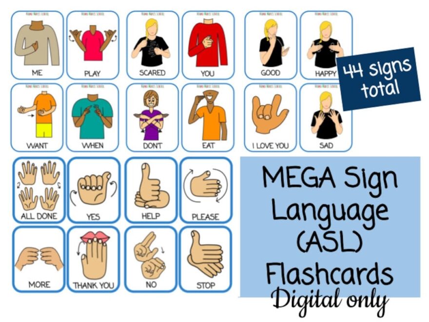 American Sign Language Cards For Toddlers And Beginners 180 ASL Mega Sign Language asl Flashcards Digital