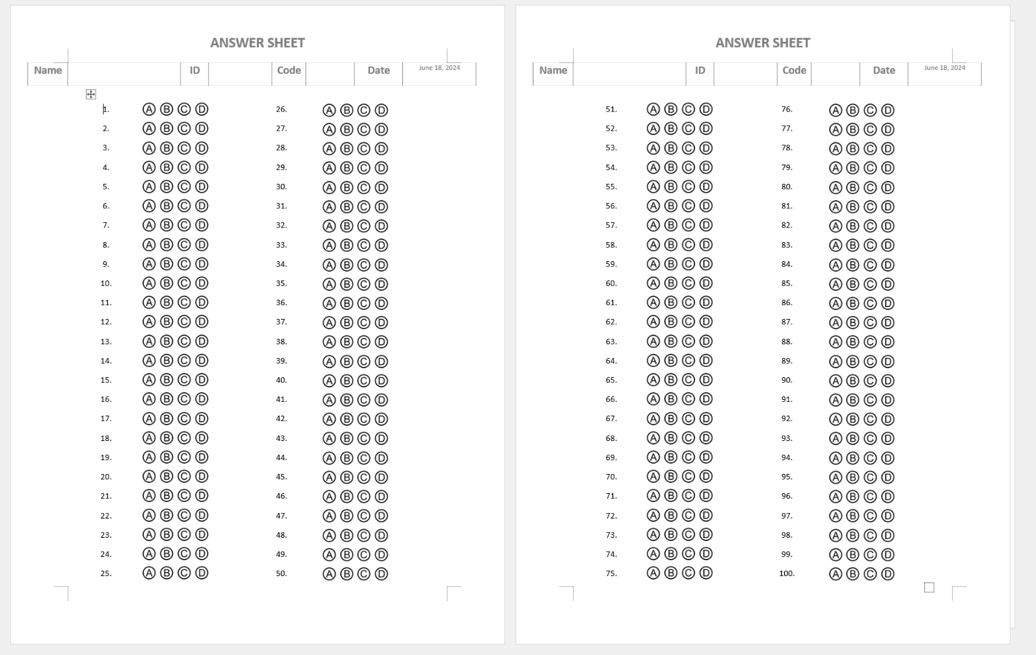 Answer Sheet Templates At Allbusinesstemplates