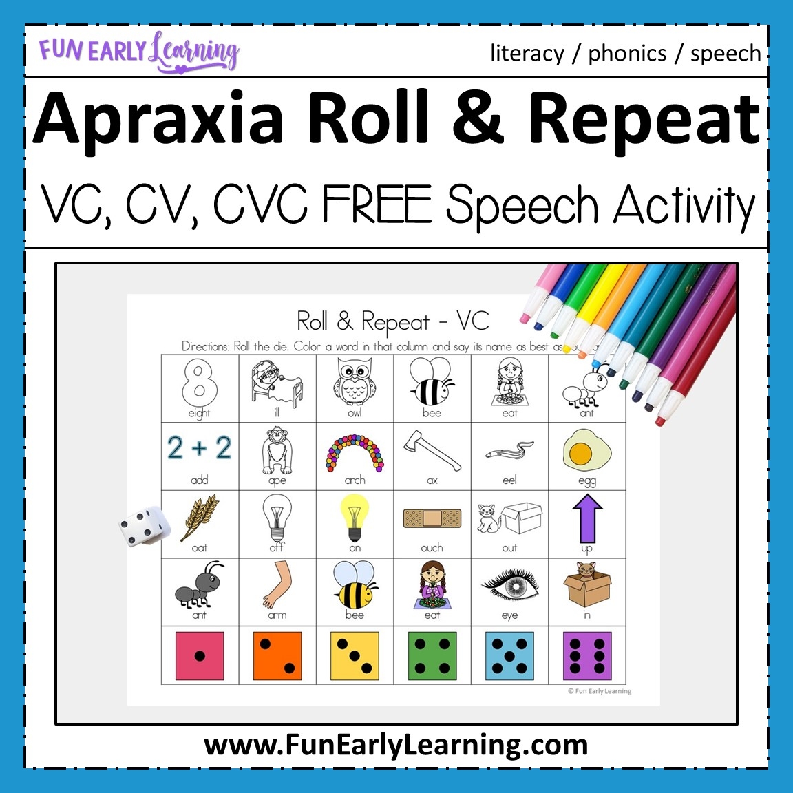 Apraxia Roll And Repeat VC CV CVC Fun Early Learning