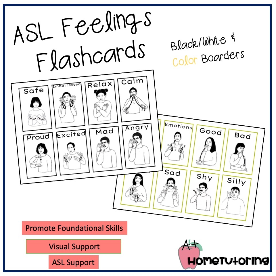 ASL Feelings Flashcards B W Color Boarders Classful ASL Feelings Flashcards B W Color Boarders Classful
