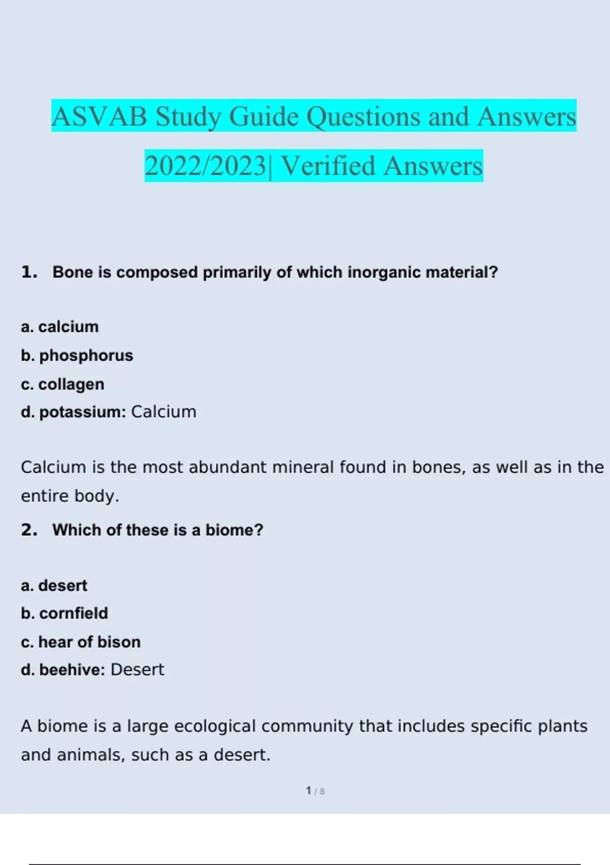 ASVAB Study Guide Questions And Answers 2022 2023 100 Correct Verified Answers ASVAB Stuvia US ASVAB Study Guide Questions And Answers 2022 2023 100 Correct Verified Answers ASVAB Stuvia US