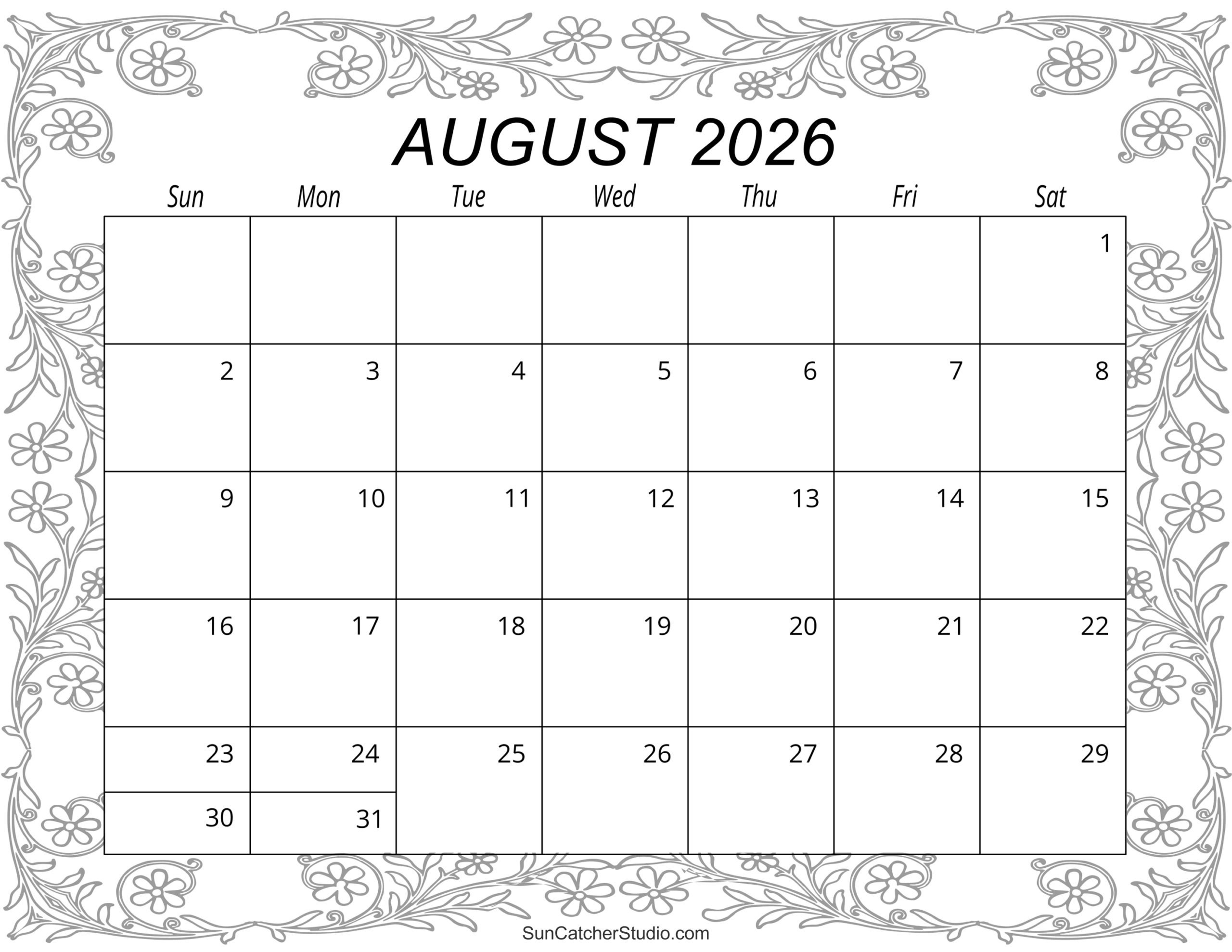 August 2026 Calendar Free Printable Free Printables Monograms Design Tools Patterns DIY Projects