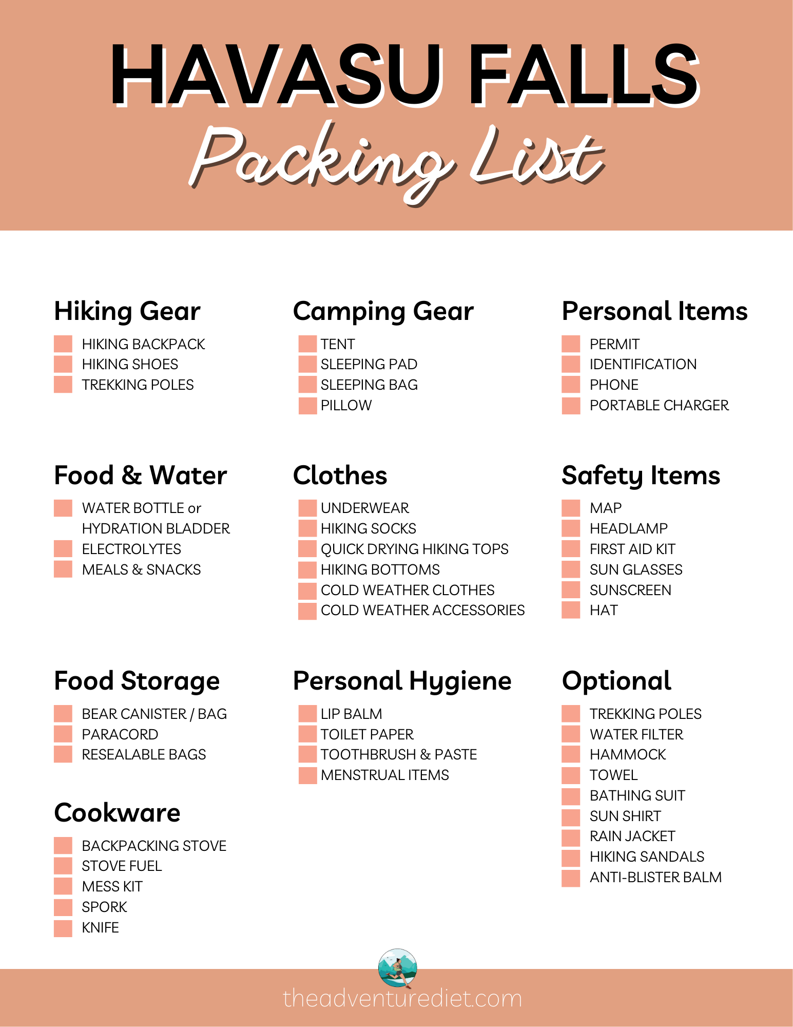 Printable Summer Thru Hike Gear List
