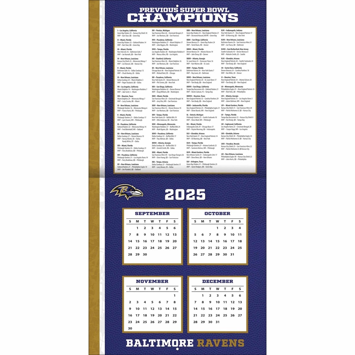 Baltimore Ravens NFL Calendar 2026