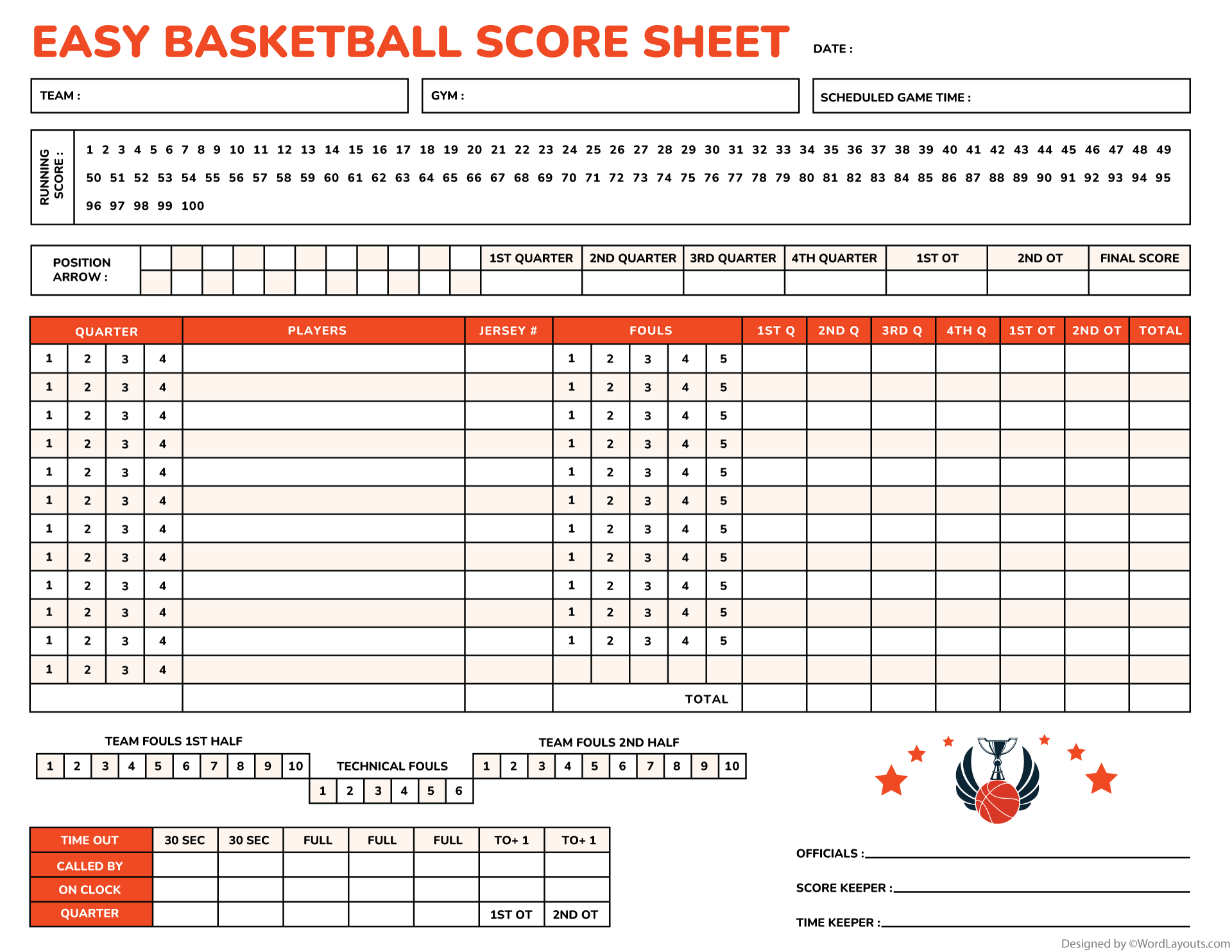 Basketball Score Sheets Free Print Ready