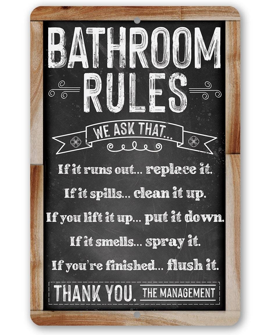 Bathroom Rules Chalkboard Style Metal Sign Lone Star Art Bathroom Rules Chalkboard Style Metal Sign Lone Star Art