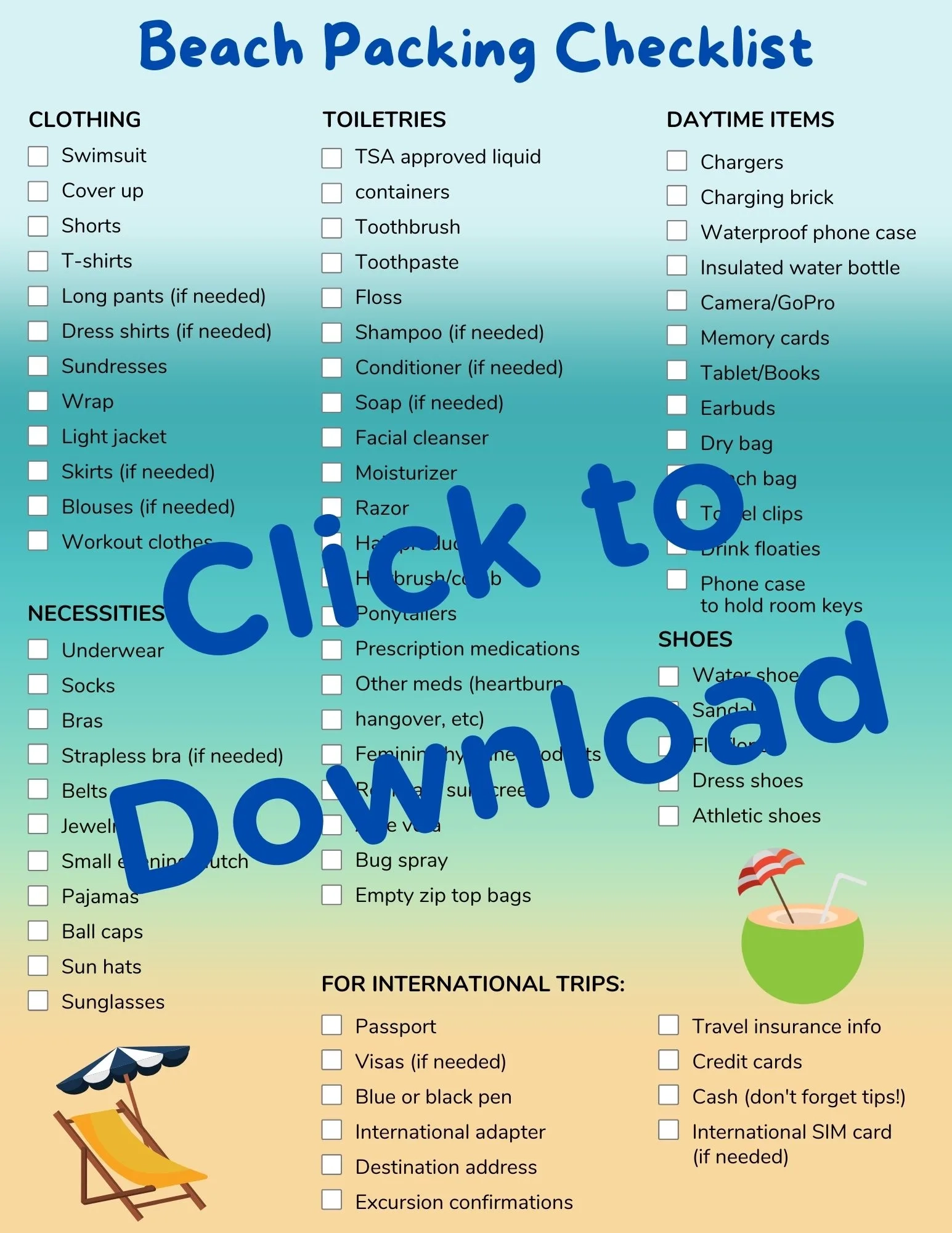 Beach Vacation Packing List FREE PRINTABLE Plus How To Pack Light Worksheets Library