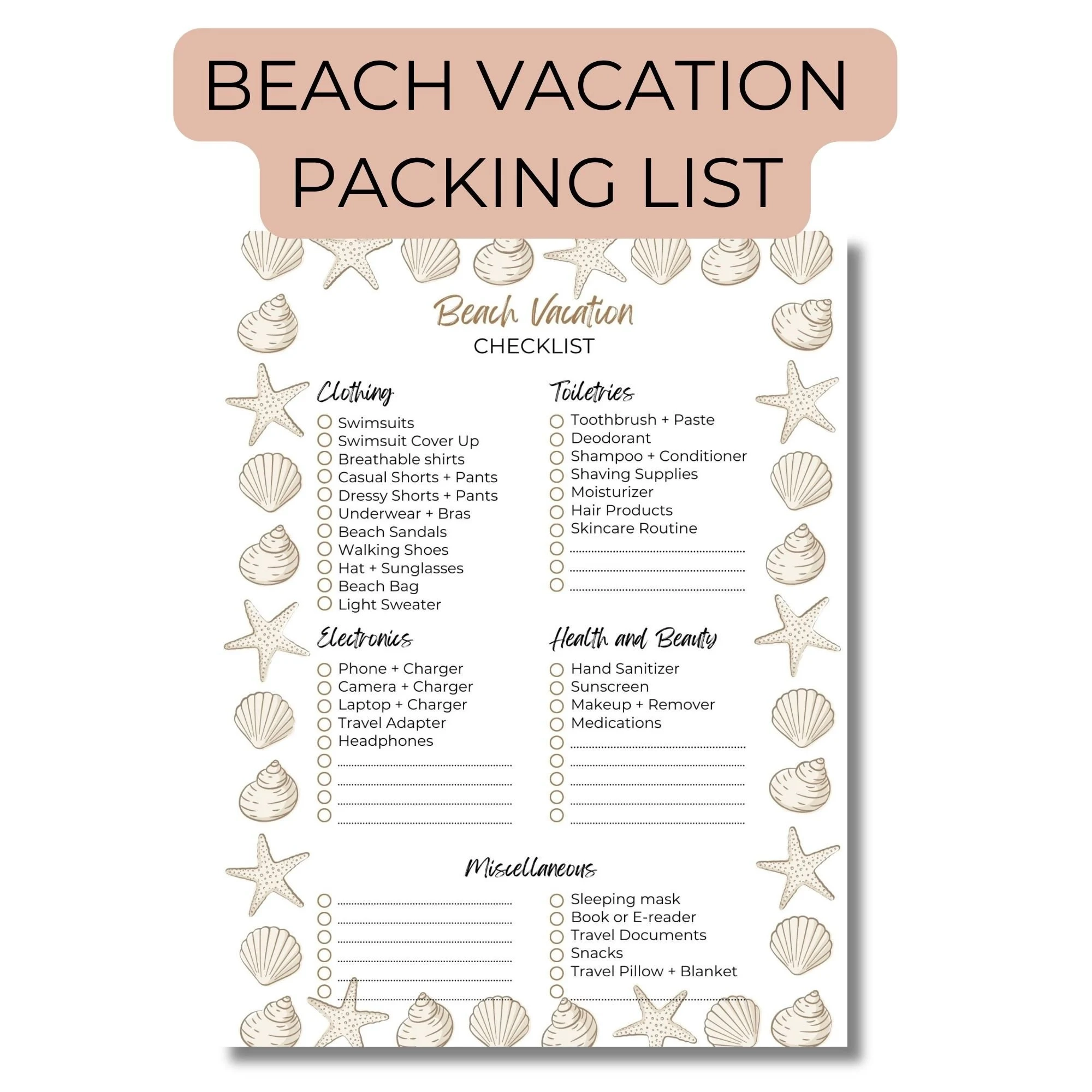 Printable Packing List For Beach Vacation Printable Packing List For Beach Vacation