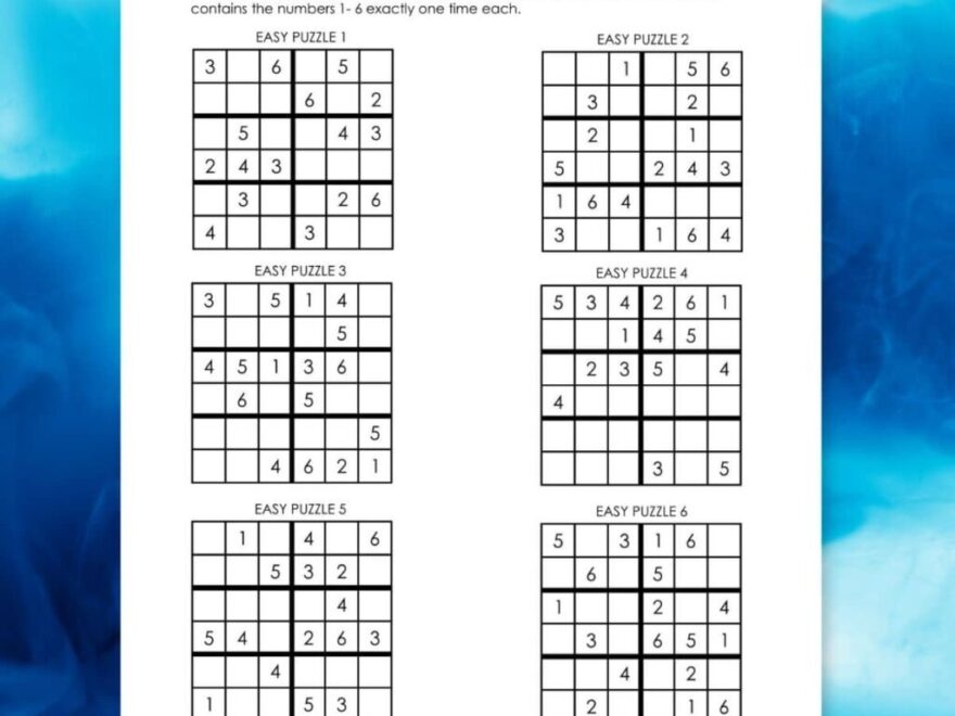 Beginner Sudoku 6x6 Printable Puzzles PDF