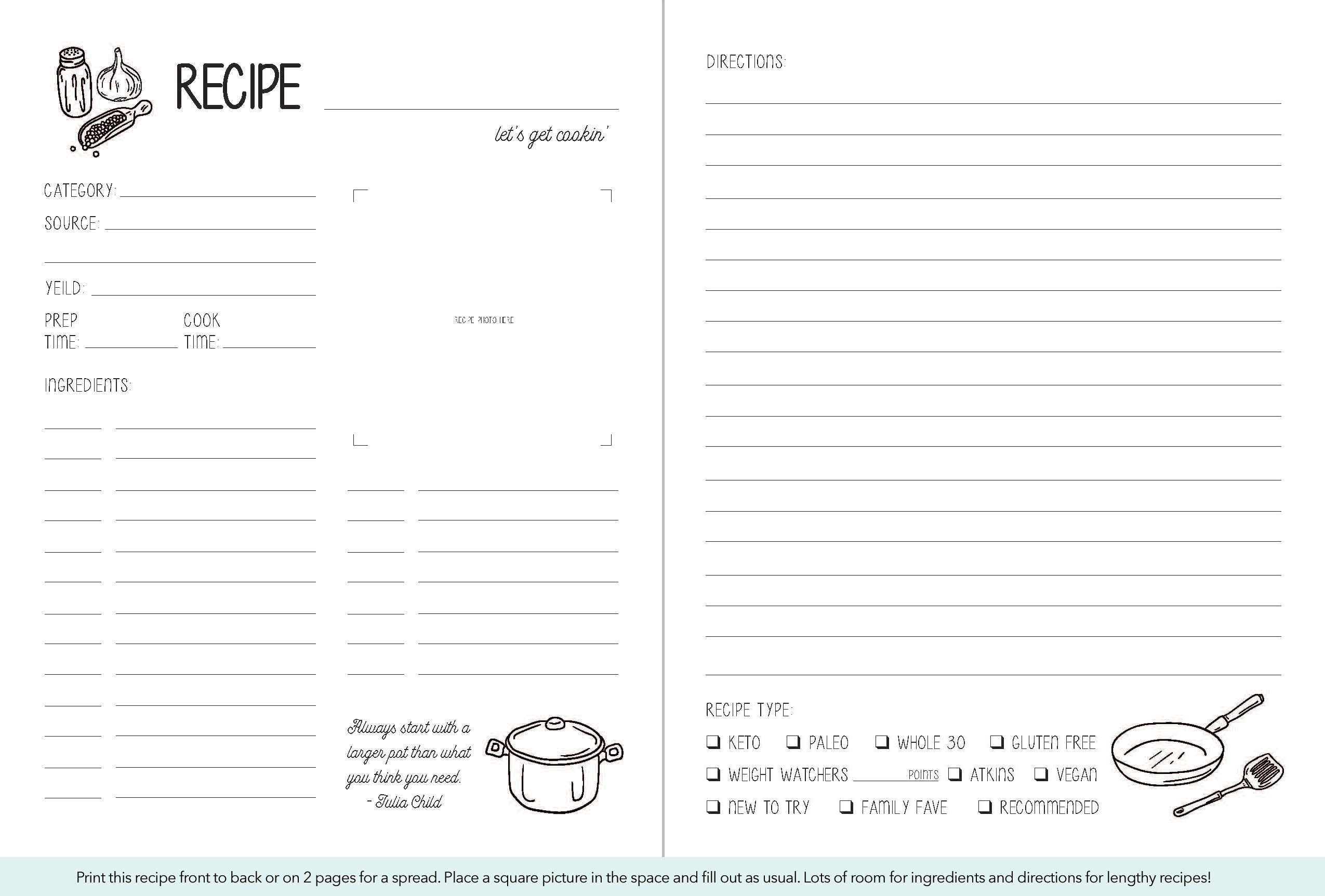 Free Happy Planner Recipe Printables
