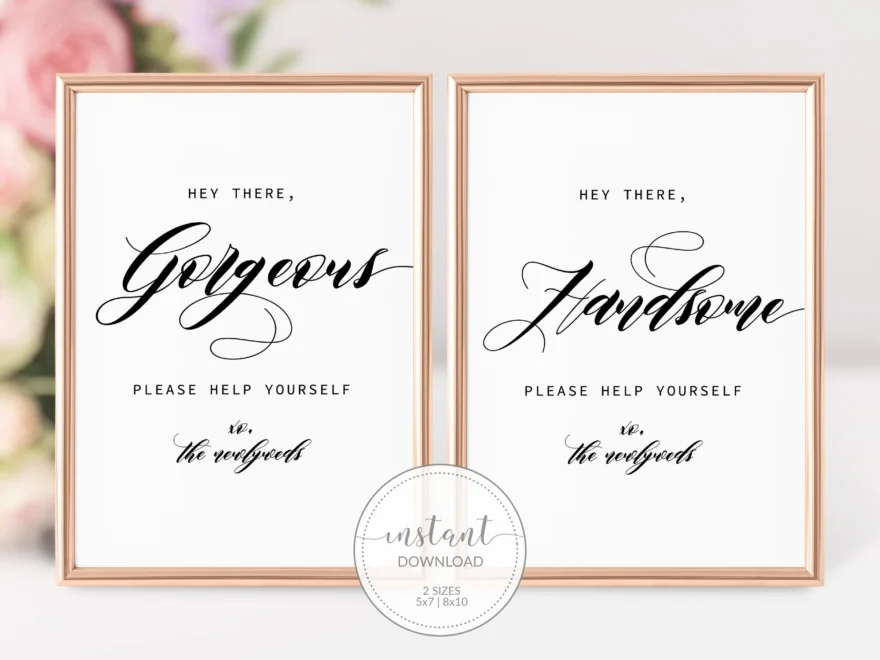 Black Script Wedding Bathroom Sign Template Printable Minimalist Bath PlumPolkaDot