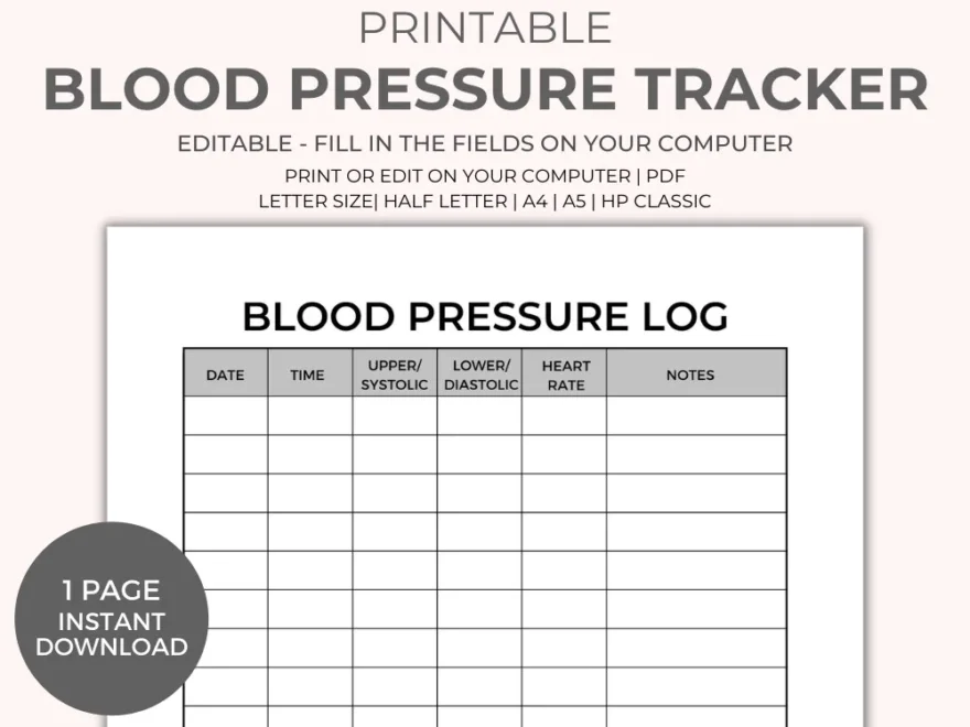 Blood Pressure Chart Printable Instant Download Medical Tracker Editable Blood Pressure Tracker BP Tracker Blood Pressure Log Etsy