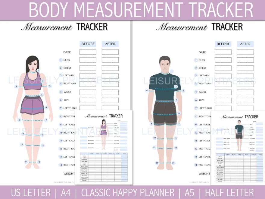 Body Measurement Tracker Weight Loss Tracker Printable Male And Female PDF US Letter Classic Happy Planner A4 A5 Half Letter Etsy