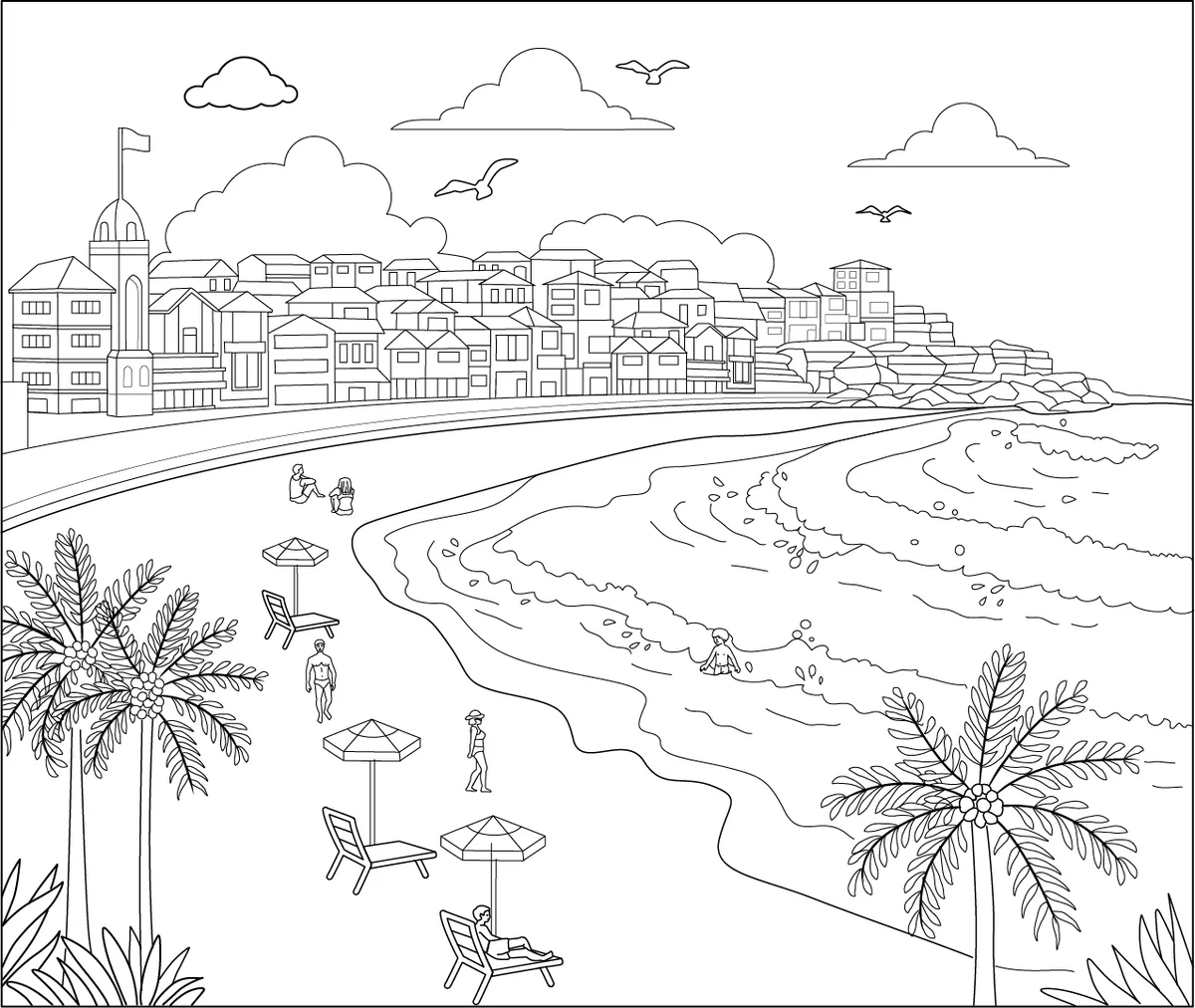 Bondi Beach Coloring Page Printable PDF For Kids Bondi Beach Coloring Page Printable PDF For Kids