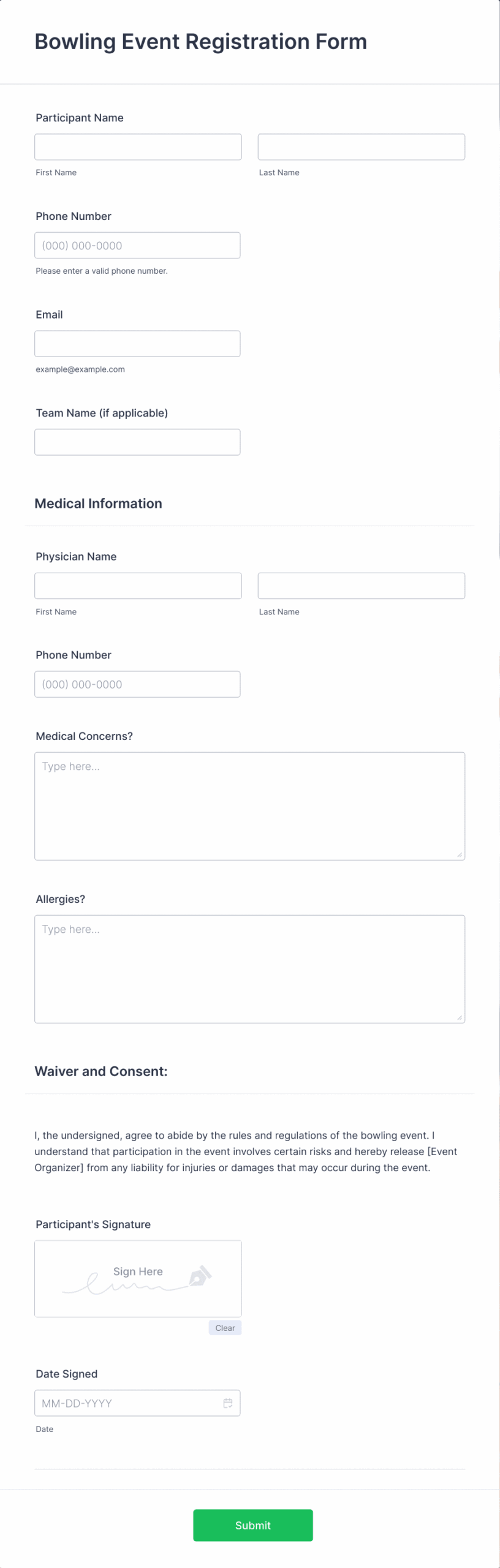 Bowling Event Registration Form Template Jotform