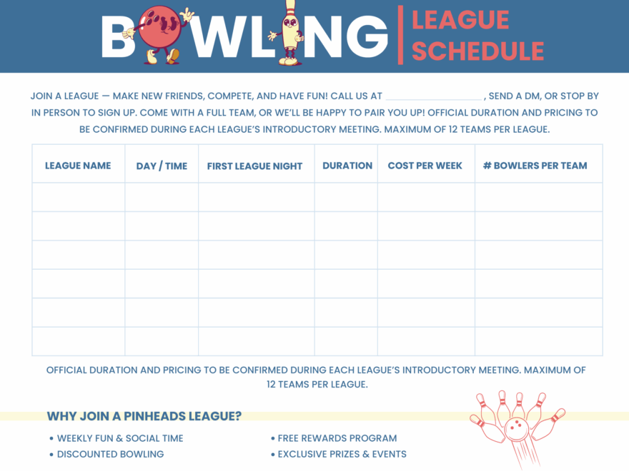 Bowling League Schedule Sheet Template WordLayouts