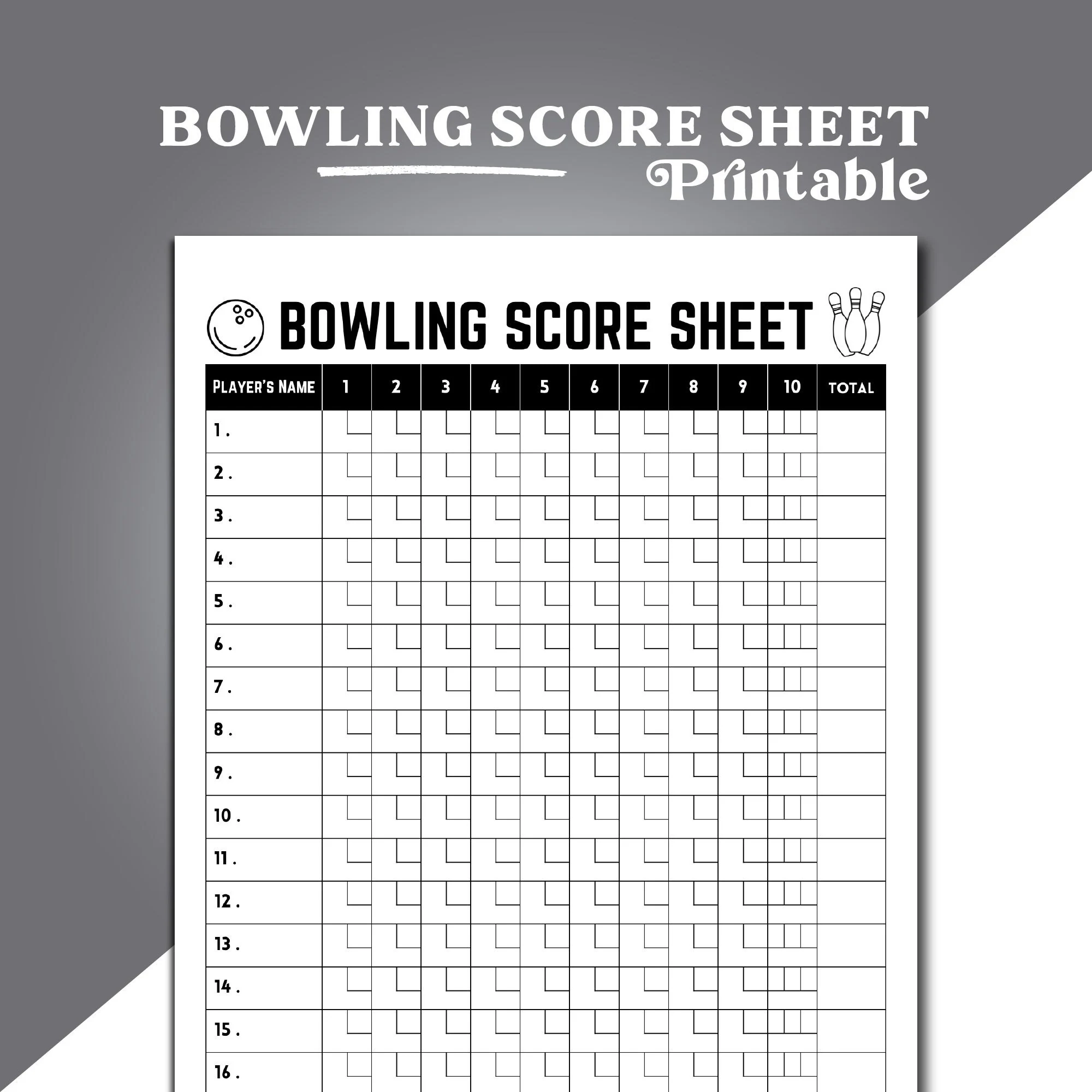 Bowling Score Sheet Printable Bowling Score Sheet Printable