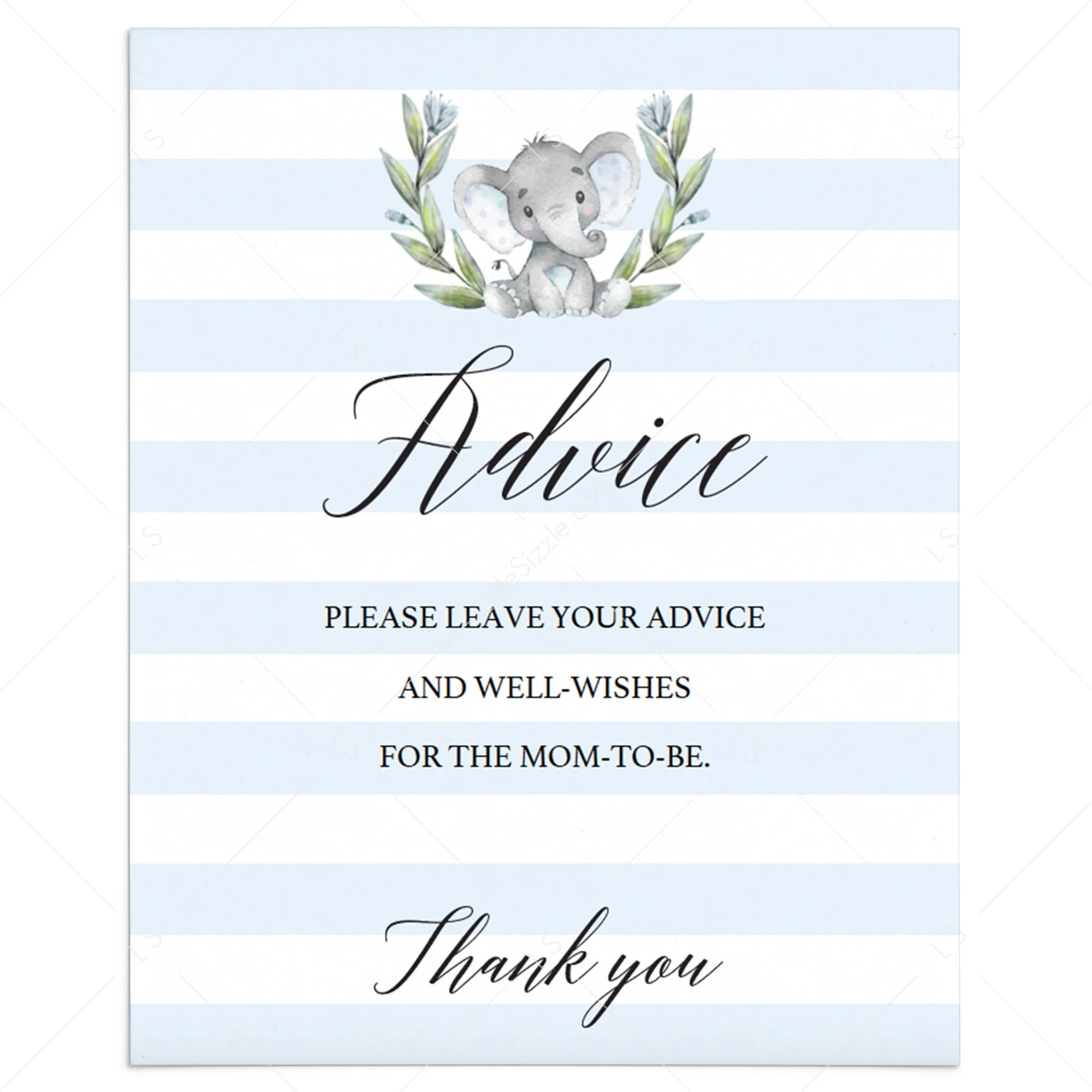 Boy Baby Shower Decor Advice Sign Printable Elephant Baby Shower LittleSizzle