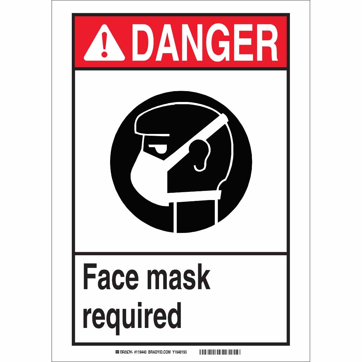Brady Part 119441 DANGER Face Mask Required Sign BradyID Brady Part 119441 DANGER Face Mask Required Sign BradyID
