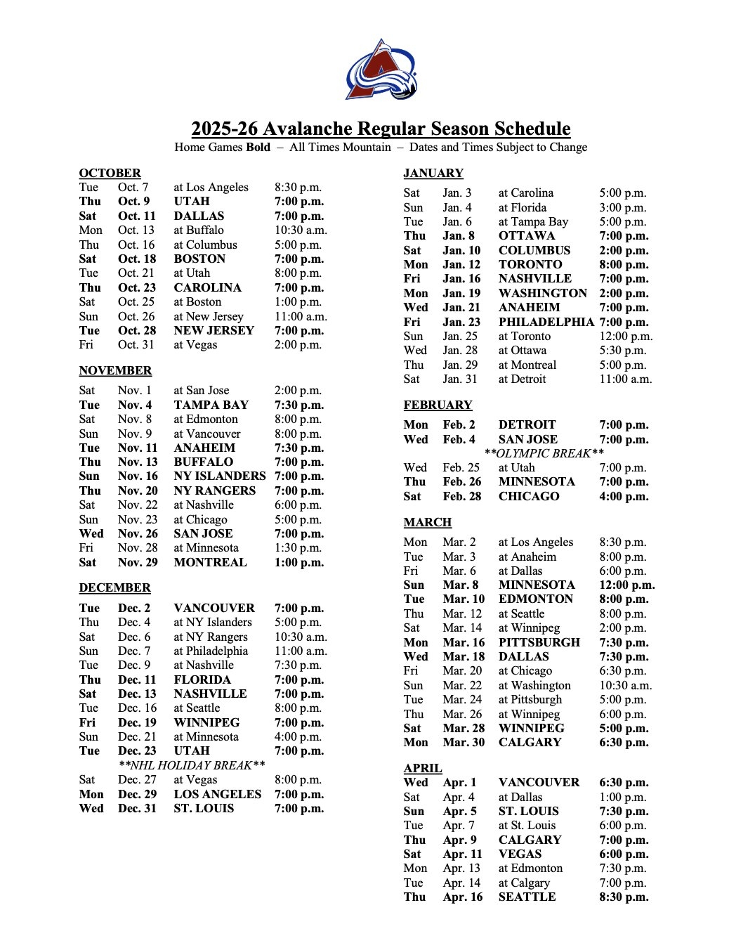 Printable 2026 Olympic Schedule