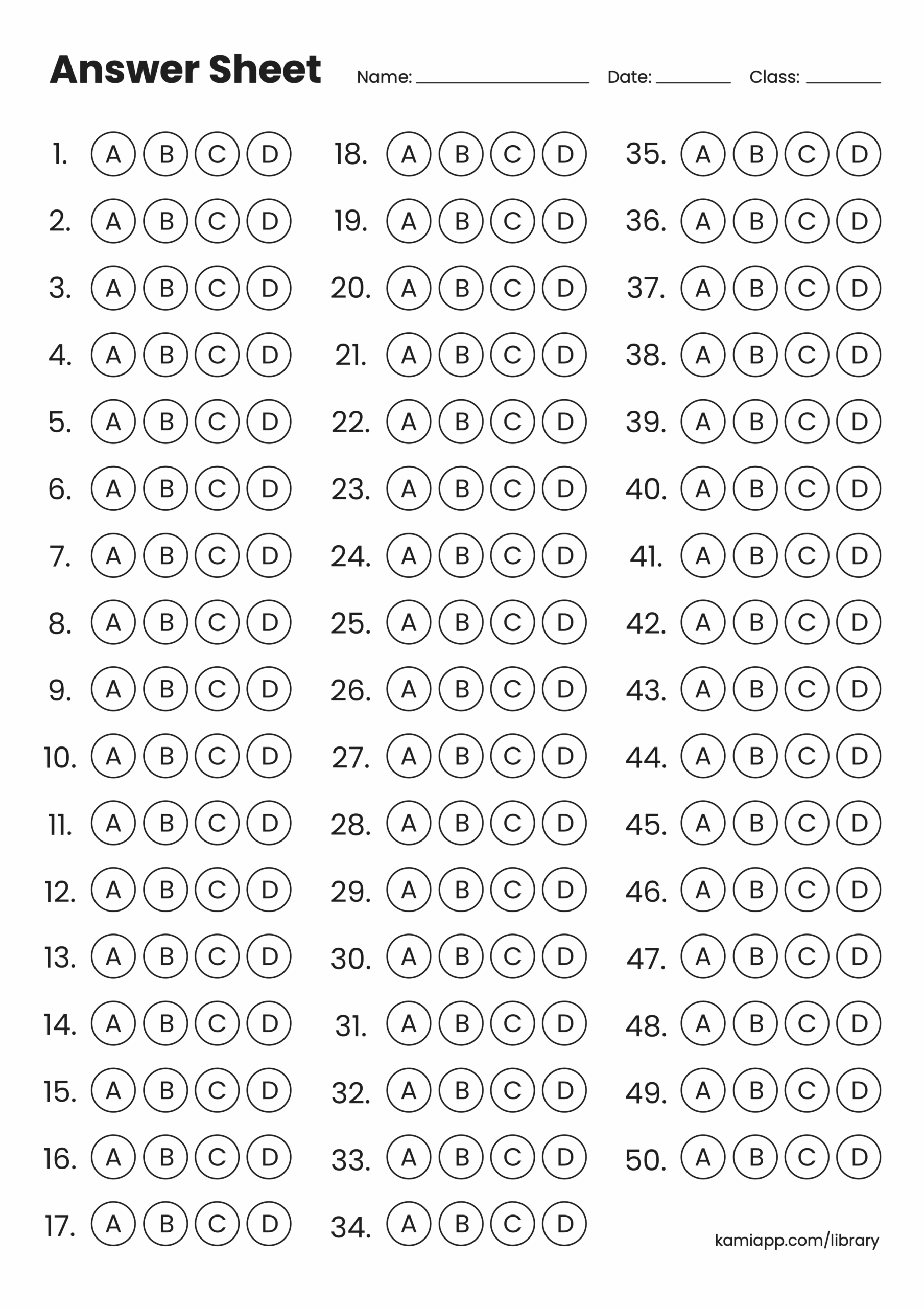 Bubble Answer Sheet Kami Library Bubble Answer Sheet Kami Library