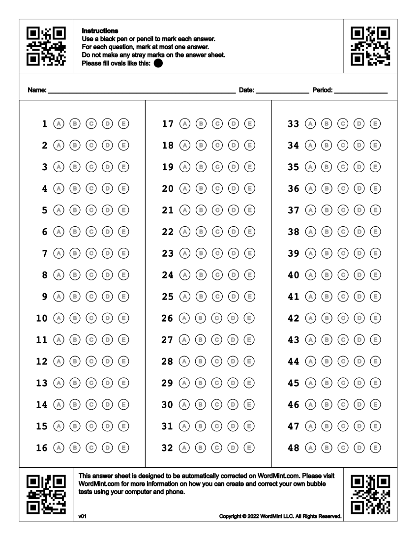 Printable Bubble Answer Sheet Printable Bubble Answer Sheet