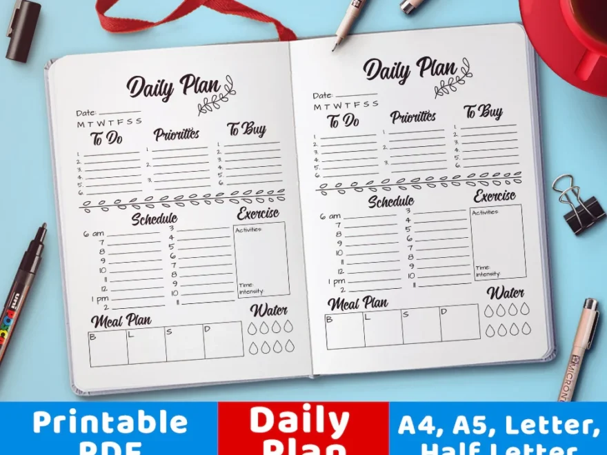 Bullet Journal Printable Daily Plan The Digital Download Shop