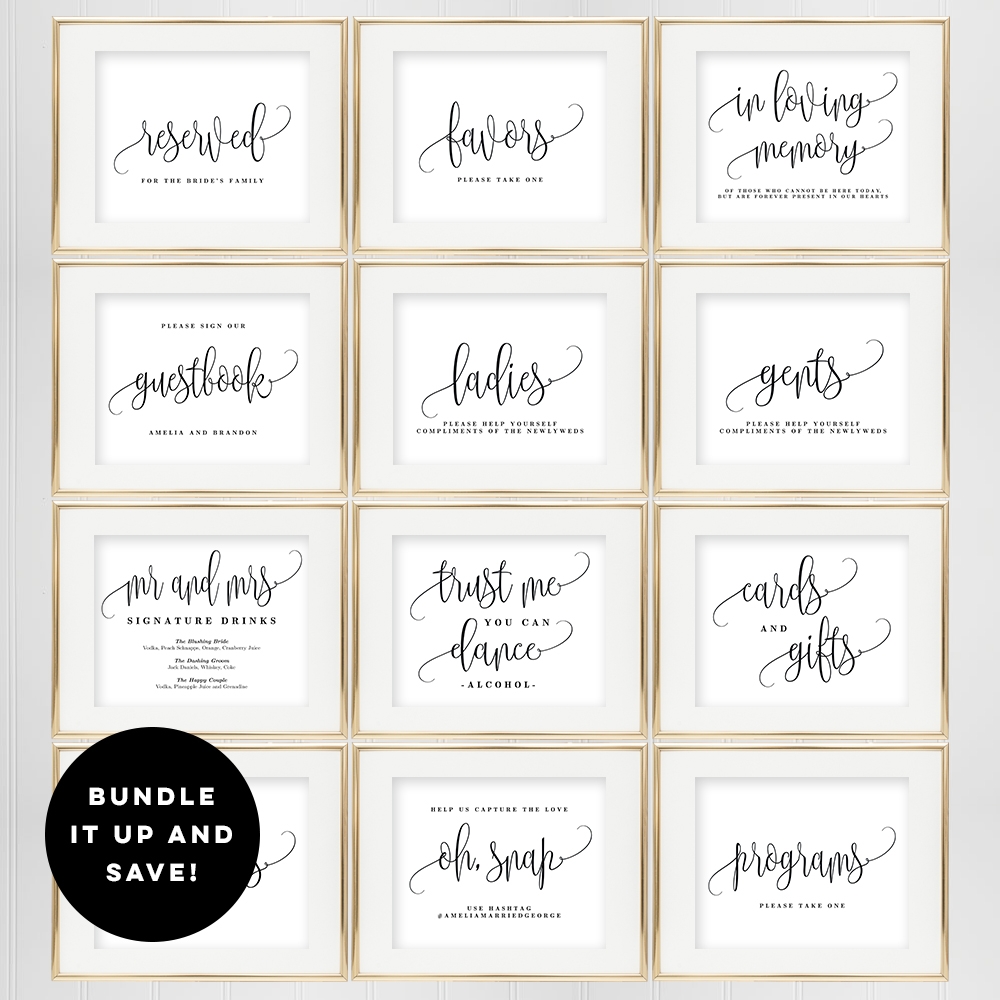 BUNDLE DEAL Wedding Sign Templates Set Lovely Calligraphy LCC Worksheets Library