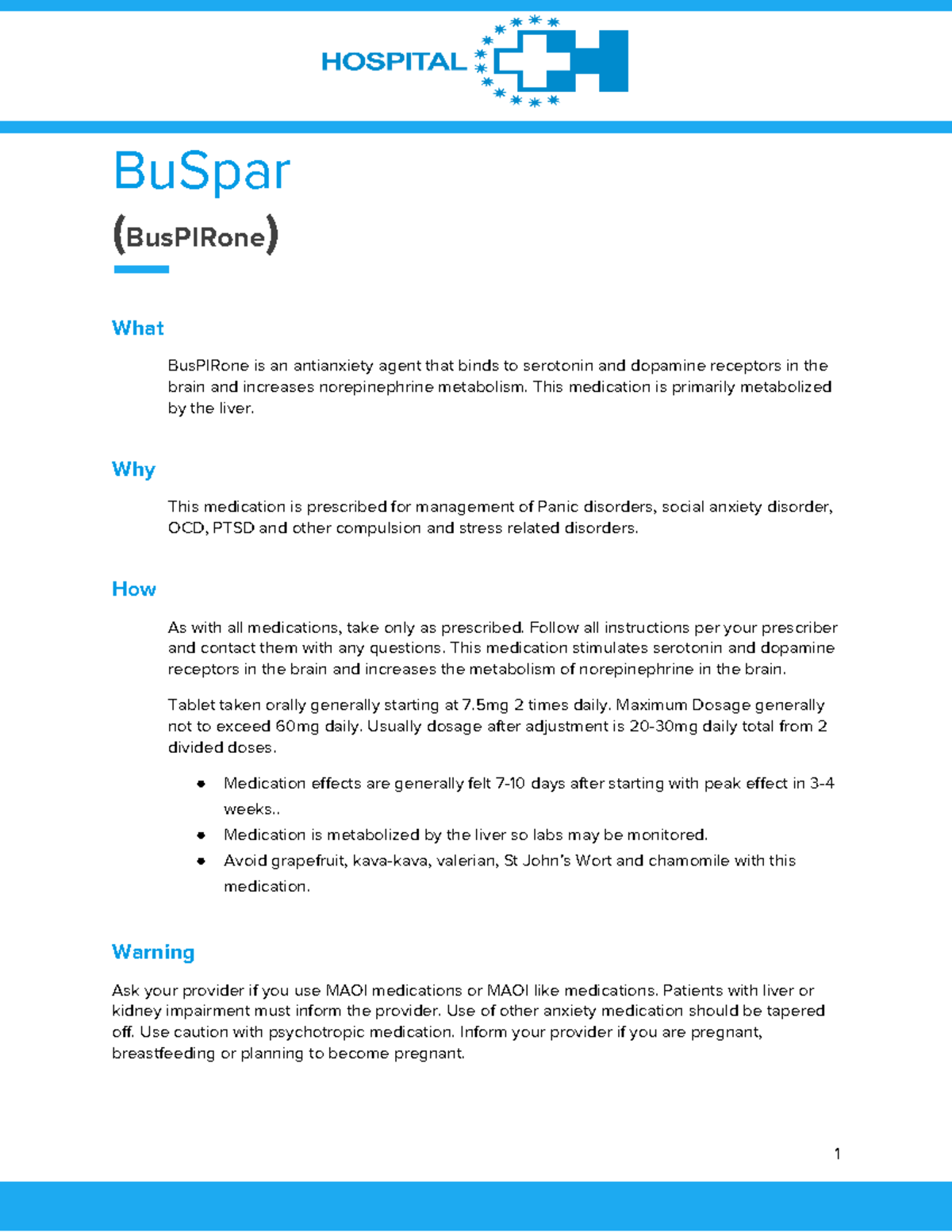 Printable Buspar Drug Information Sheet Printable Buspar Drug Information Sheet