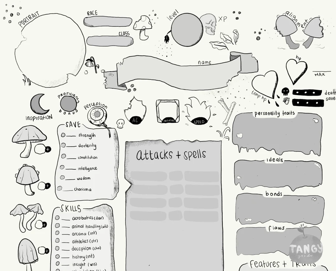 Buy D D 5e Character Sheet PDF Printable For Dungeons And Dragons Mushroom Decay Sketchy Style Online In India Etsy