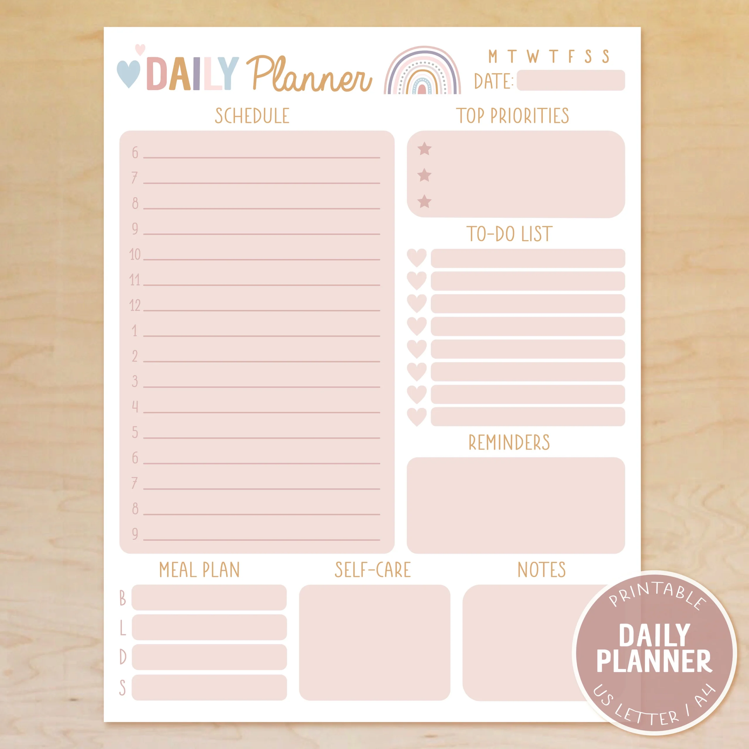 Buy Daily Planner Printable Cute Rainbow Daily Planner Pink Girly Planner Daily Schedule Daily To do List Cute Organization A4 8 5x11 Online In India Etsy