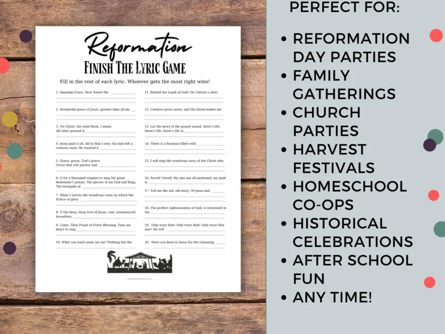 Buy Reformation Finish The Lyric Game Trivia Game Reformation Party Game Reformation Day Game Family Game Night Printable Party Game Online In India Etsy