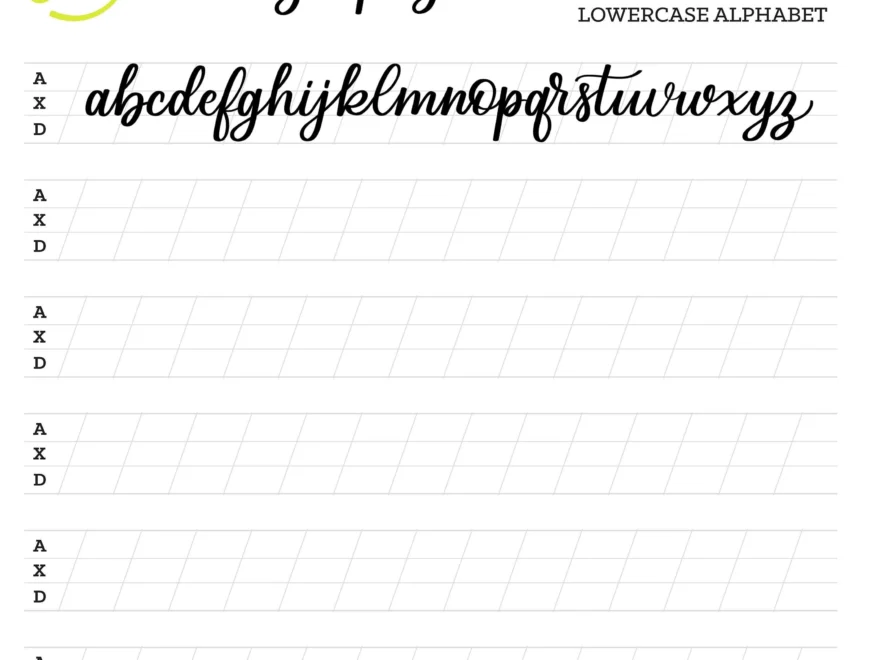 Calligraphy Practice Sheets Lowercase Alphabet Lettering Digital Download Printable Etsy