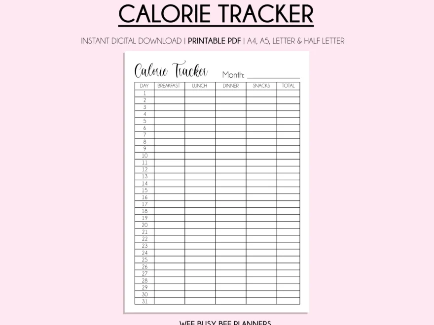 Calorie Tracker Printable Planner Monthly Calorie Counting Digital Calorie Tracker Calorie Deficit Health Tracker Instant Download Etsy