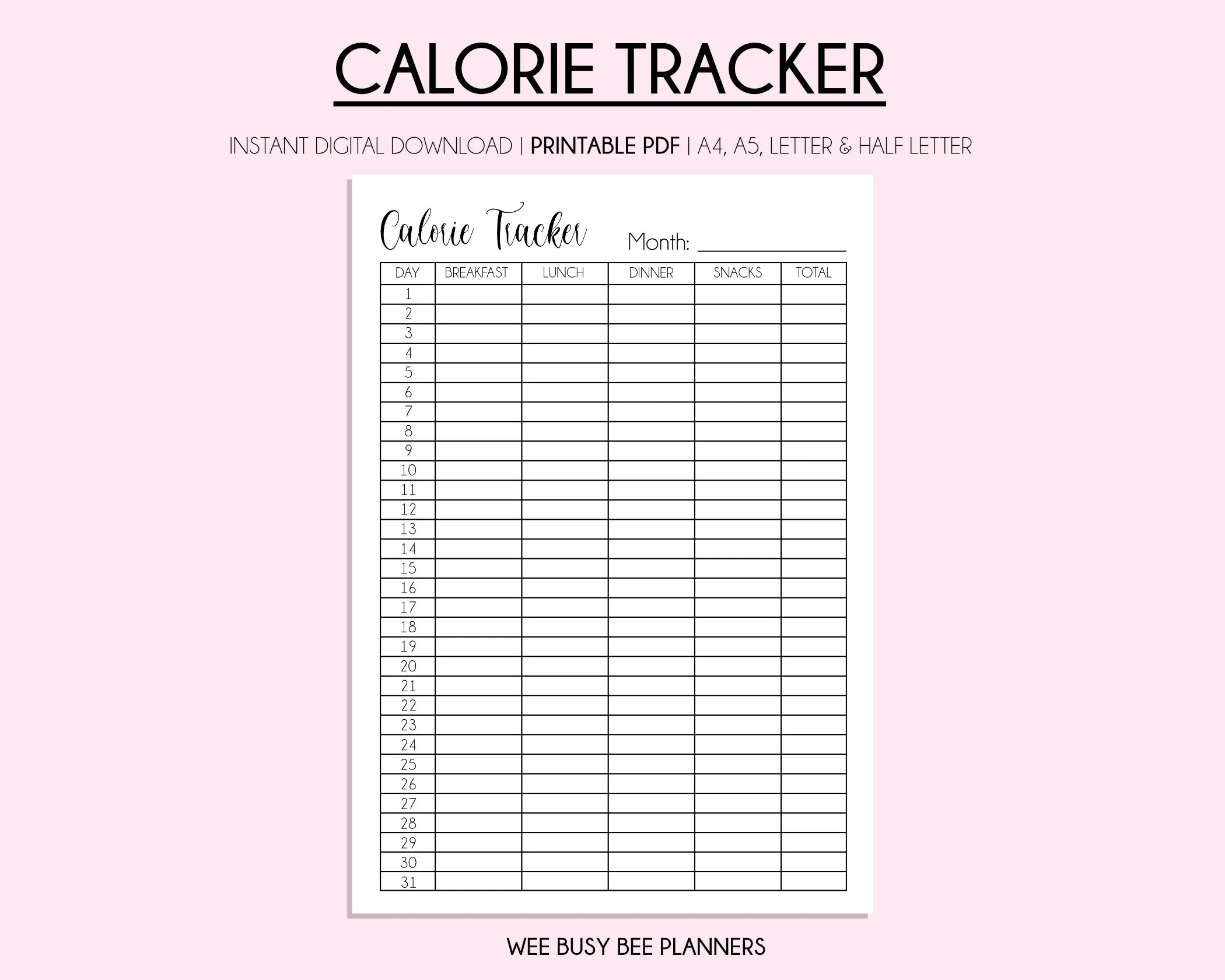 Calorie Tracker Printable Planner Monthly Calorie Counting Digital Calorie Tracker Calorie Deficit Health Tracker Instant Download Etsy