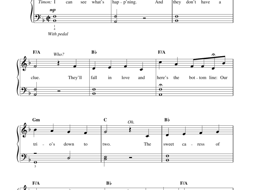 Can You Feel The Love Tonight from The Lion King Broadway Musical By Elton John Sheet Music For Easy Piano At Sheet Music Direct