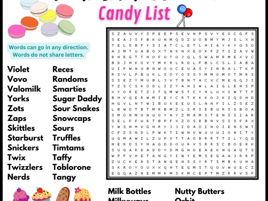 CANDY BARS Word Search Puzzle Worksheet Activity Candy List Made By Teachers