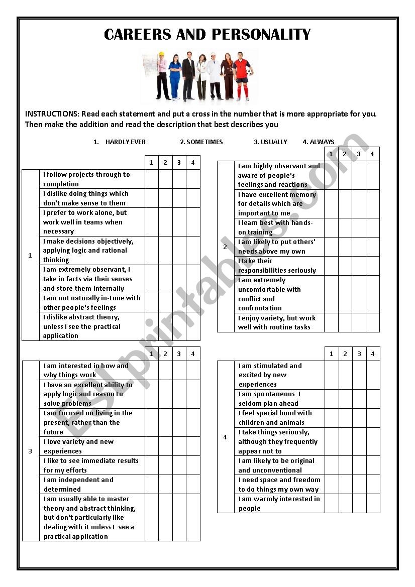 Careers And Personality Quiz ESL Worksheet By Cris03glu Worksheets Library