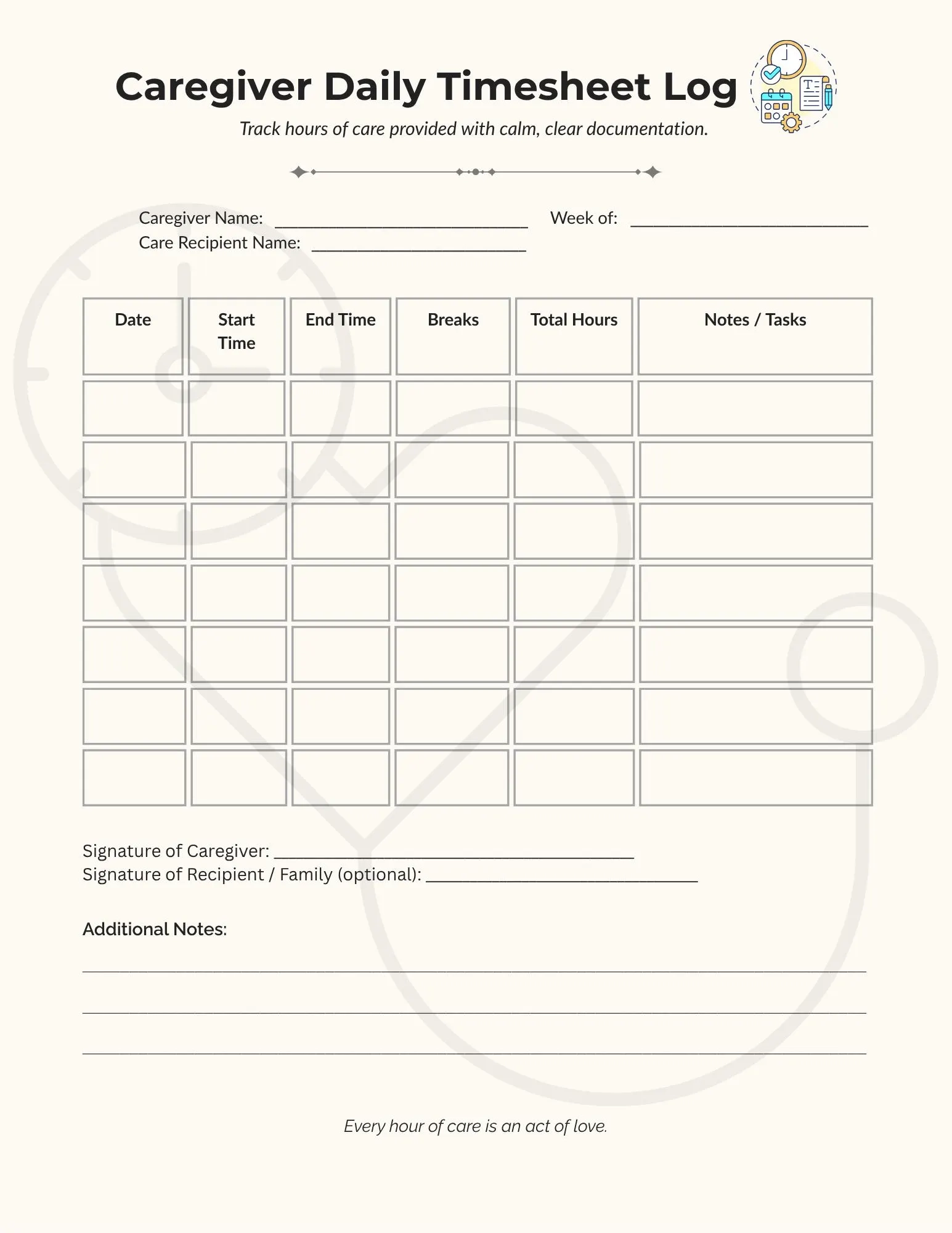 Printable Hourly Chart For Caregivers Printable Hourly Chart For Caregivers