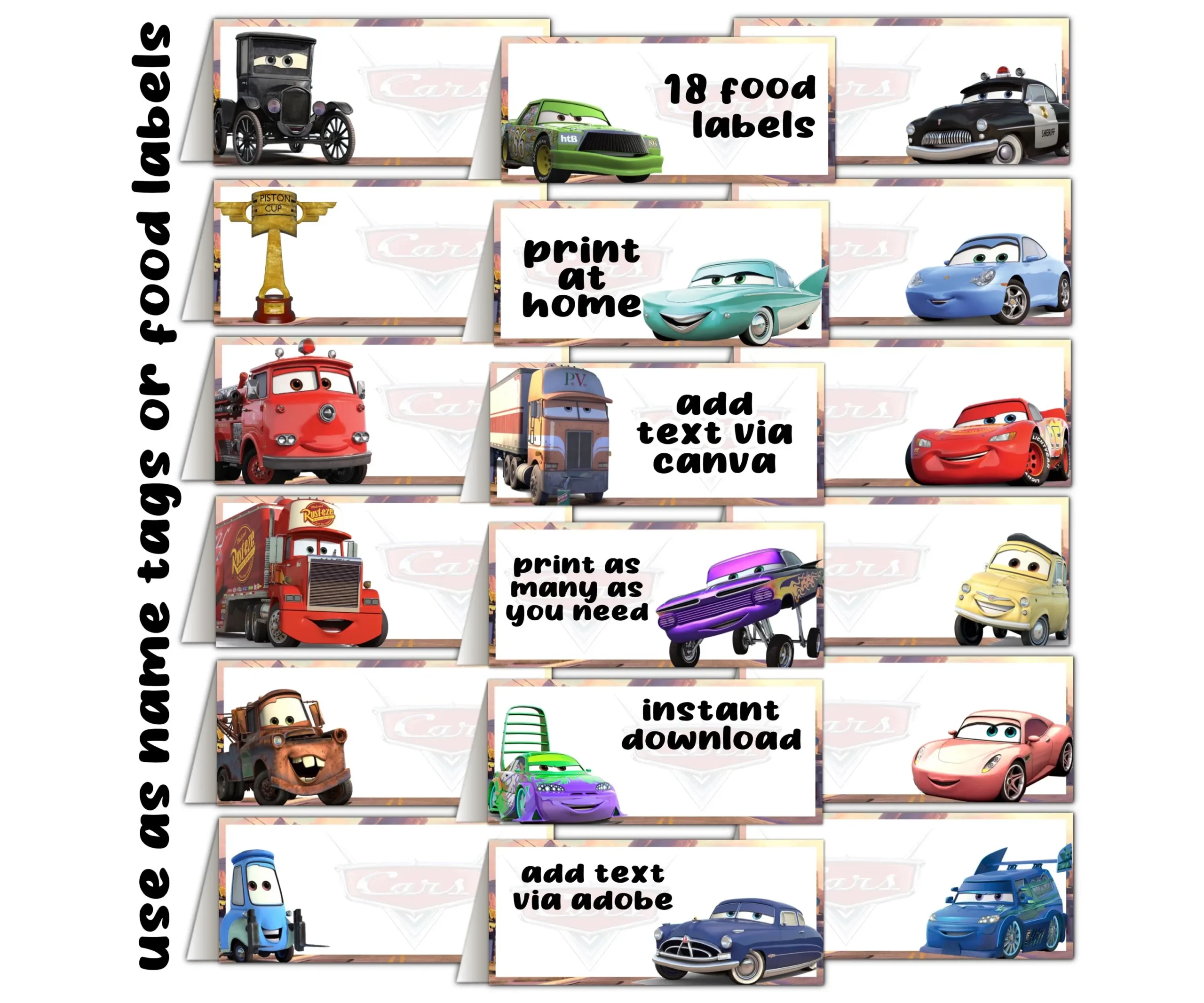 Cars Movie Party Food Labels 18 Printable Table Tents digital File Etsy Cars Movie Party Food Labels 18 Printable Table Tents digital File Etsy